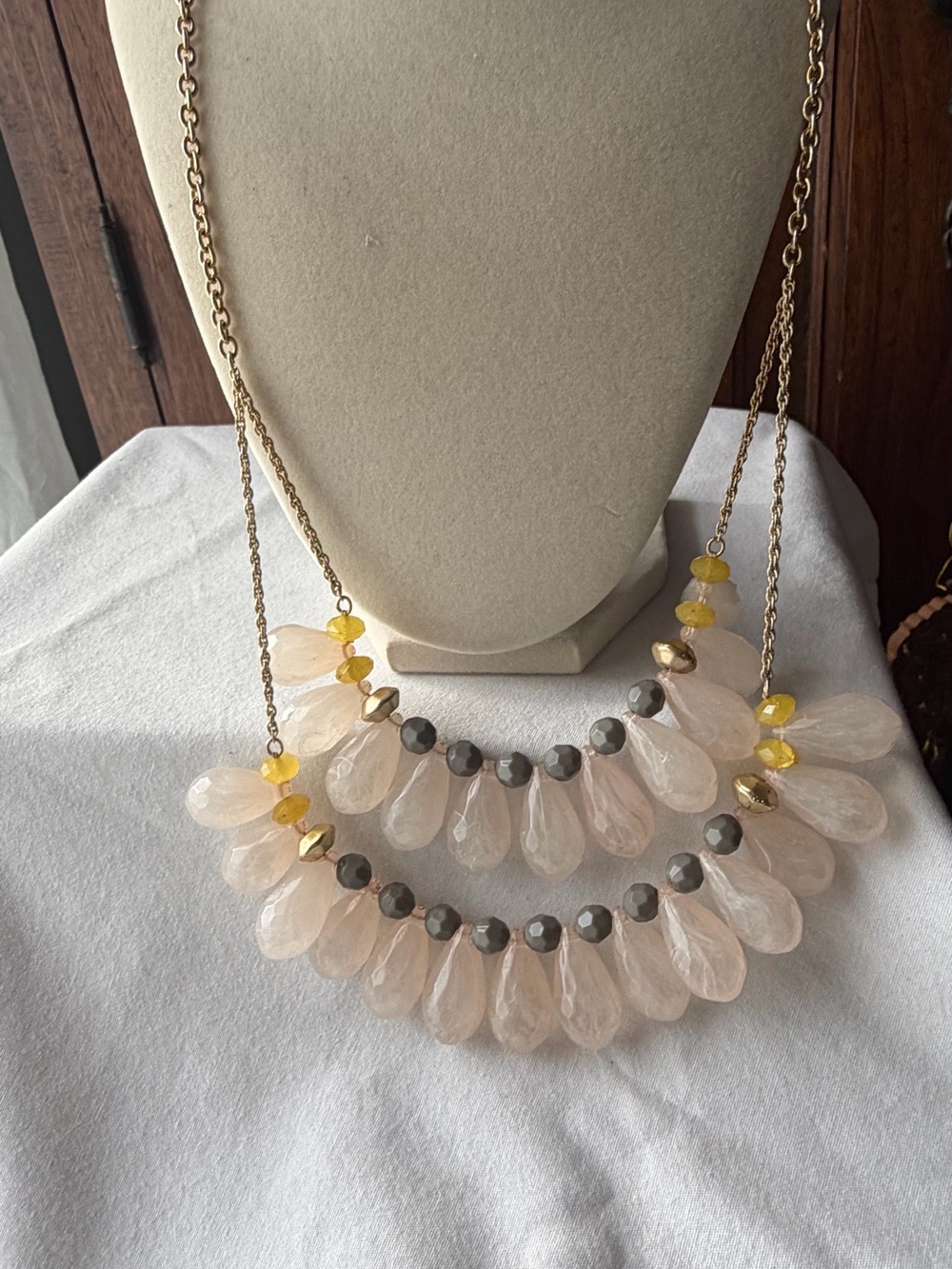 Lydell NYC Blush Pink Teardrop Bib Necklace Gold  Statement